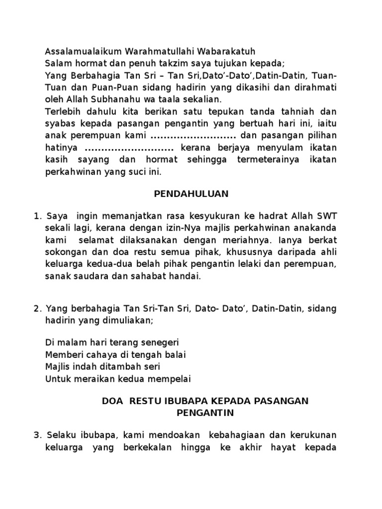 Contoh teks ucapan penghargaan majlis perkahwinan