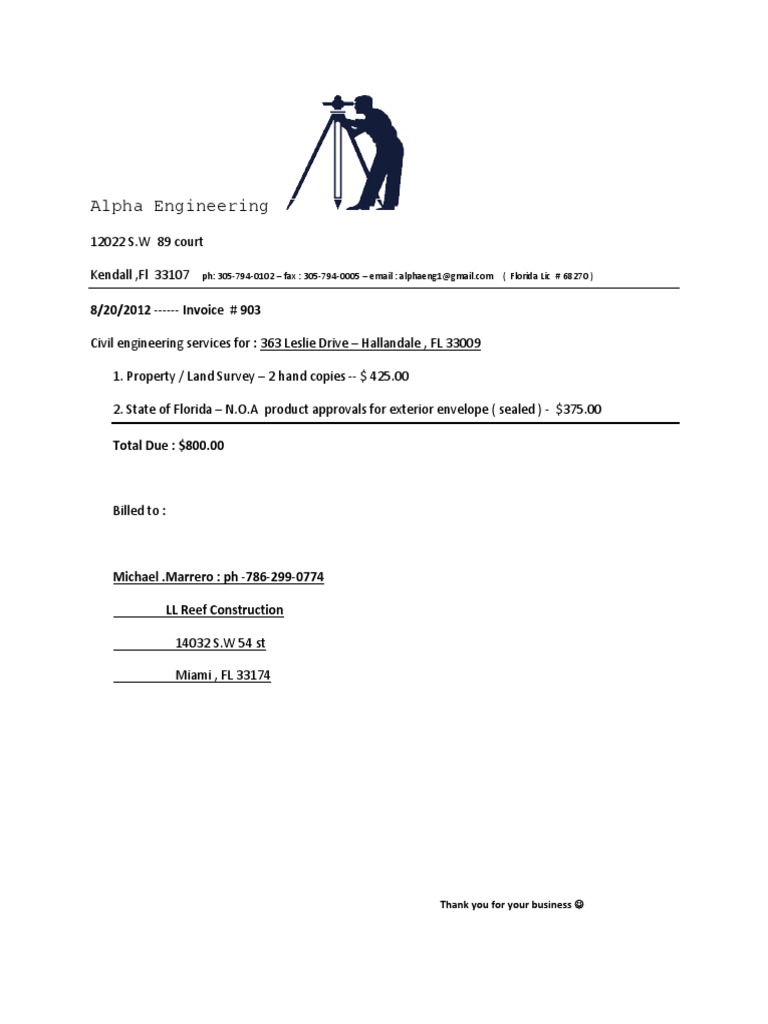 Alpha Engineering Invoice #903 | PDF | Technology & Engineering