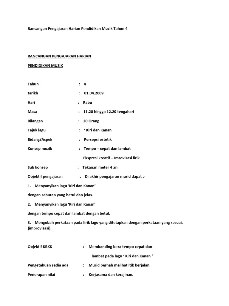 RPH Muzik Tahun 4  PDF