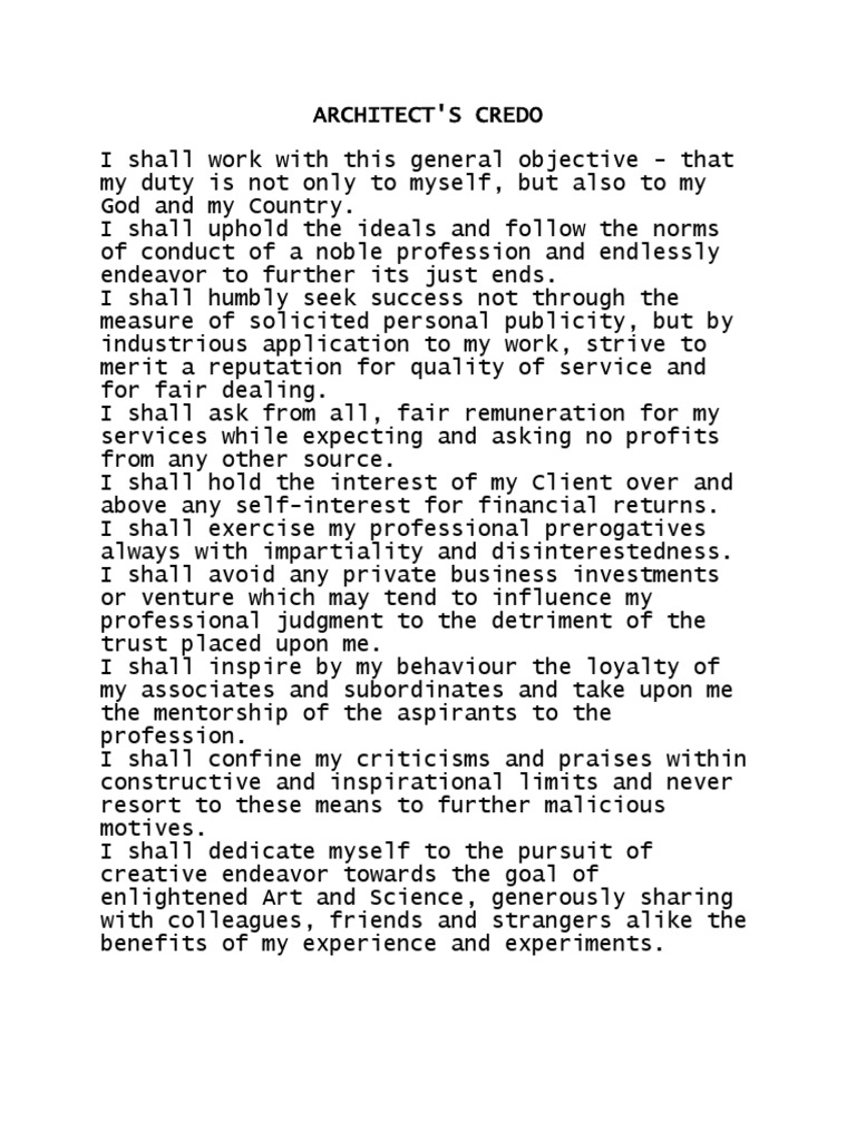 Architect's Credo: Ethics and Integrity | PDF