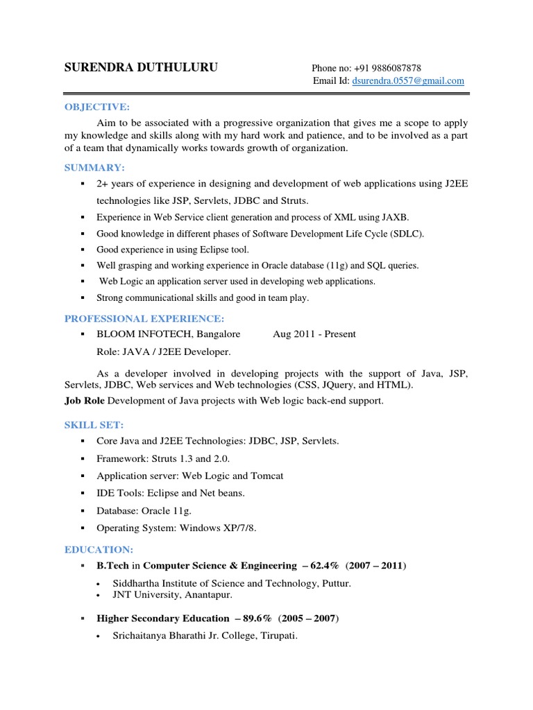 Java Developer Resume | PDF | Computers