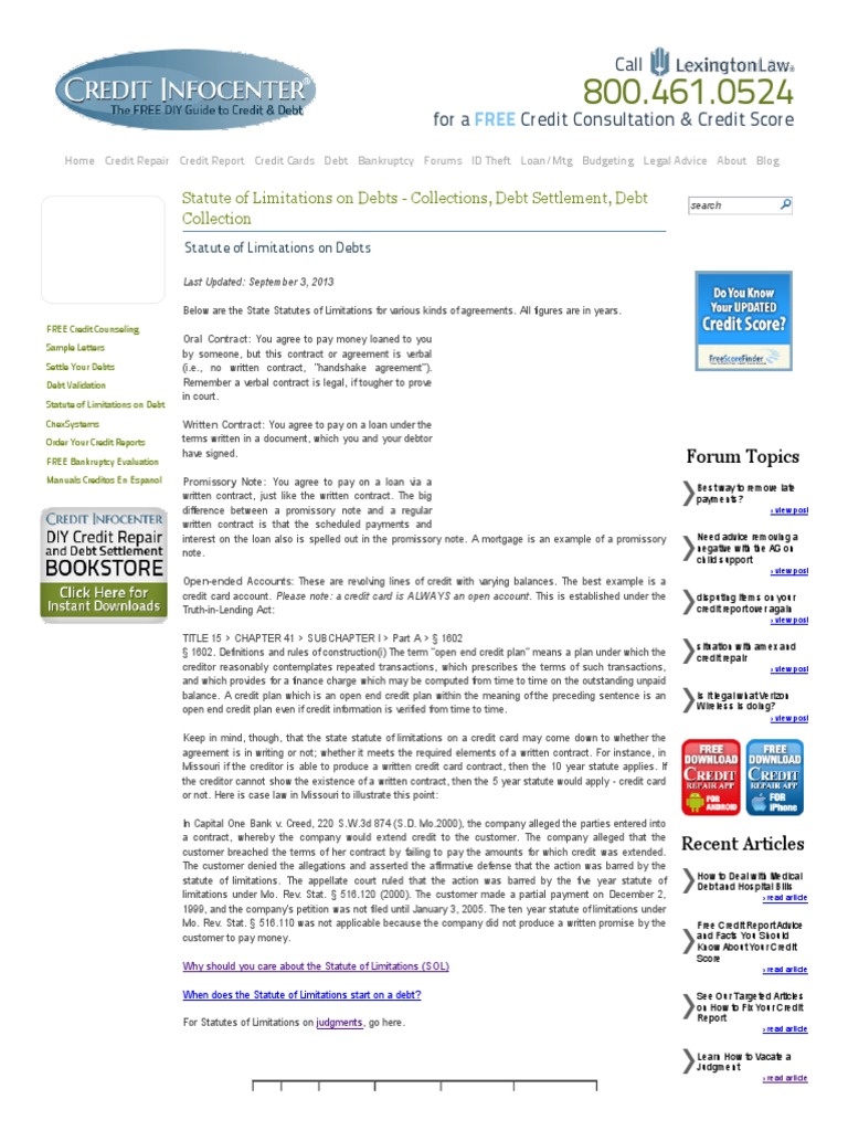 Statute of Limitations On Debt Collection Sorted by State Collection