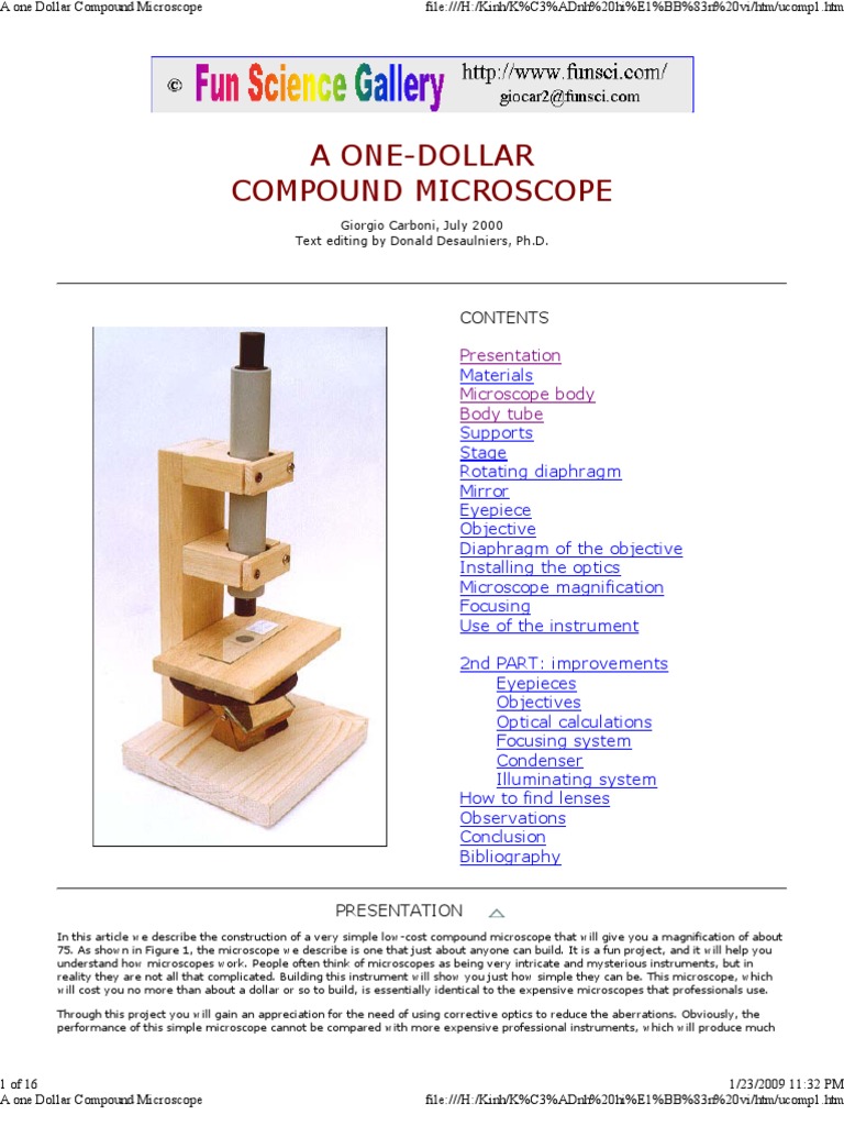 A One Dollar Compound Microscope Lenses Optics