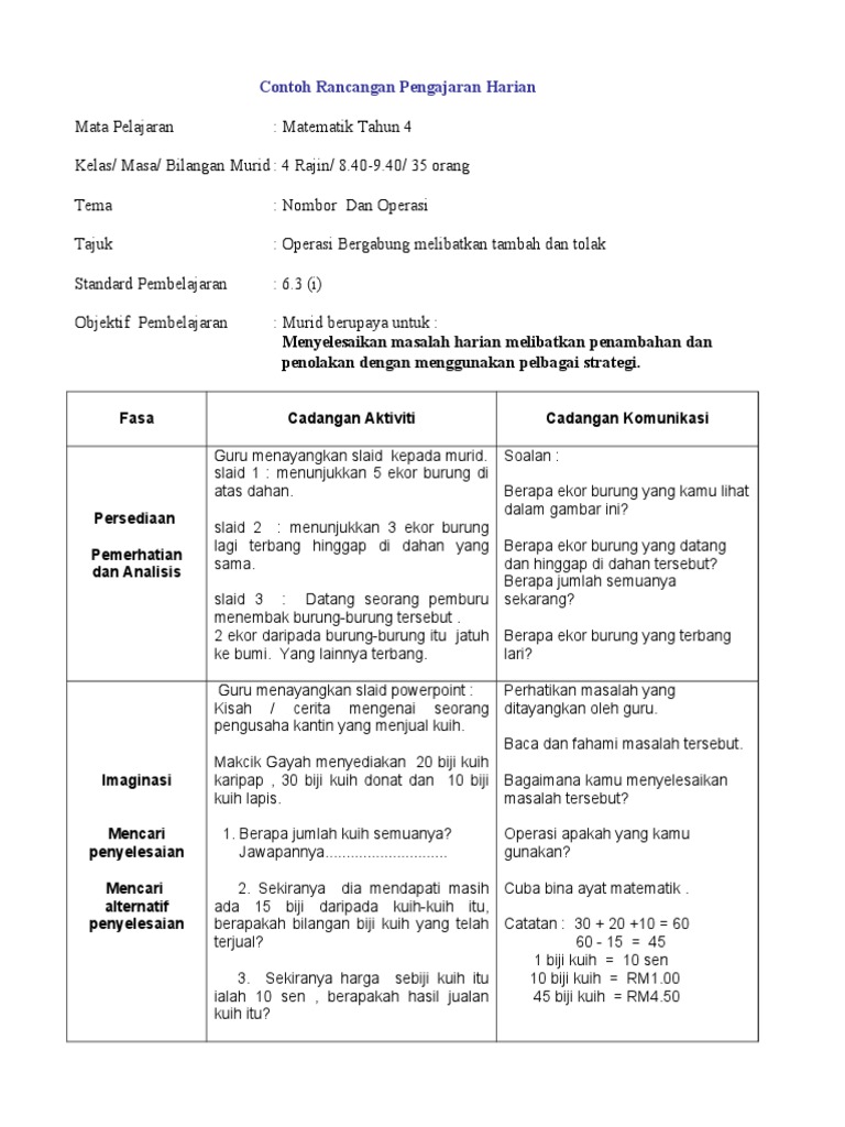 Contoh RPH Operasi Bergabung KSSR Tahun 4  PDF