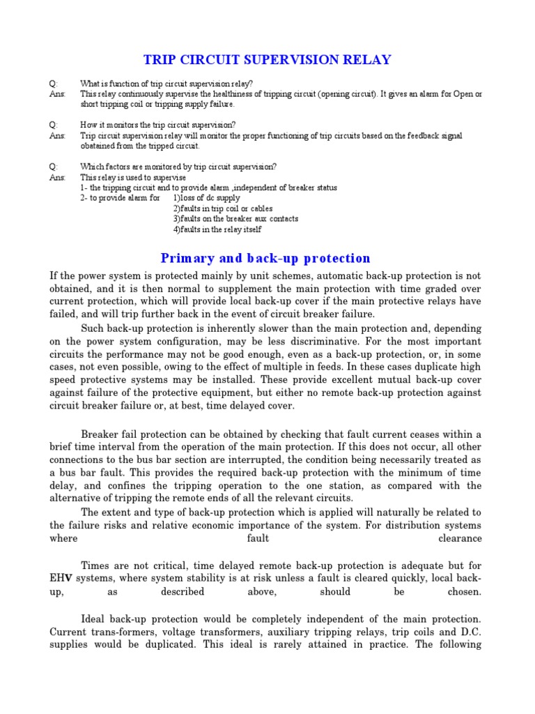 What Is Trip Circuit Supervision Relay How Does It Work in Switchgear