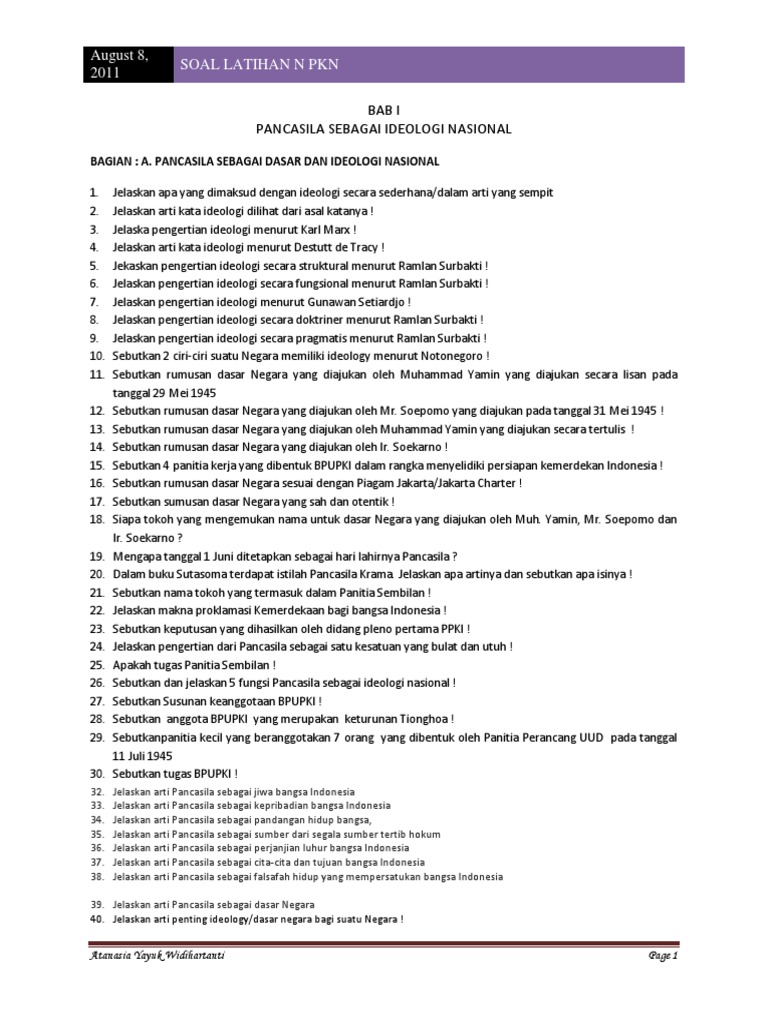 Soal Latihan Pkn Kls 8 Bab 1 Uraian