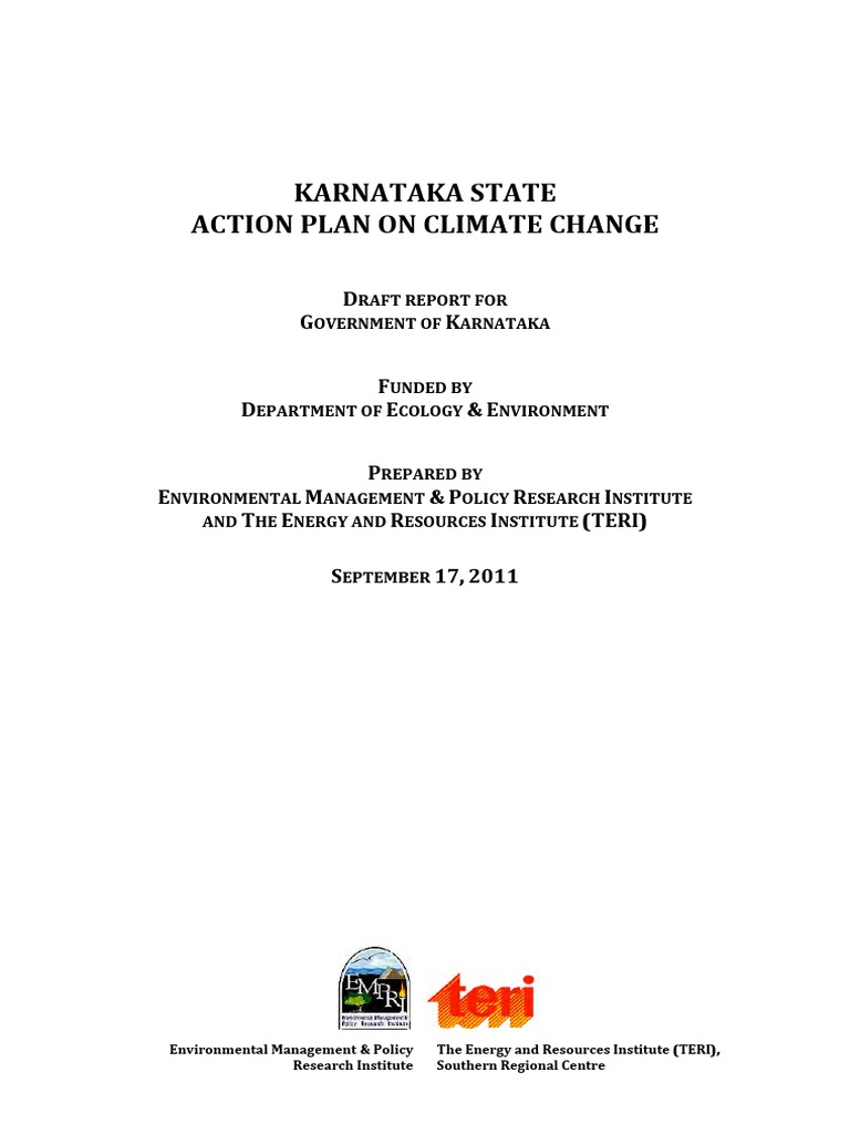 Karnataka State Action Plan On Climate Change Pdf Climate Change