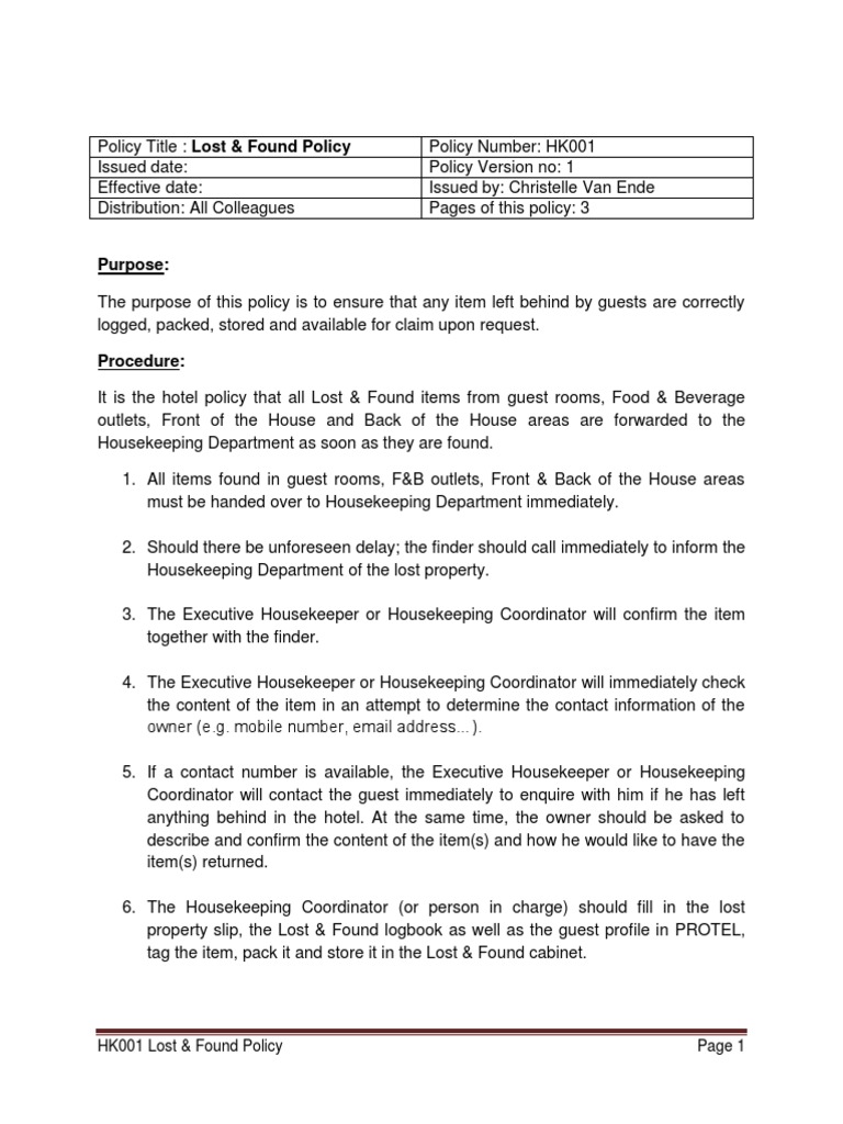 Lost Found Policy Pdf Security Computing And Information Technology