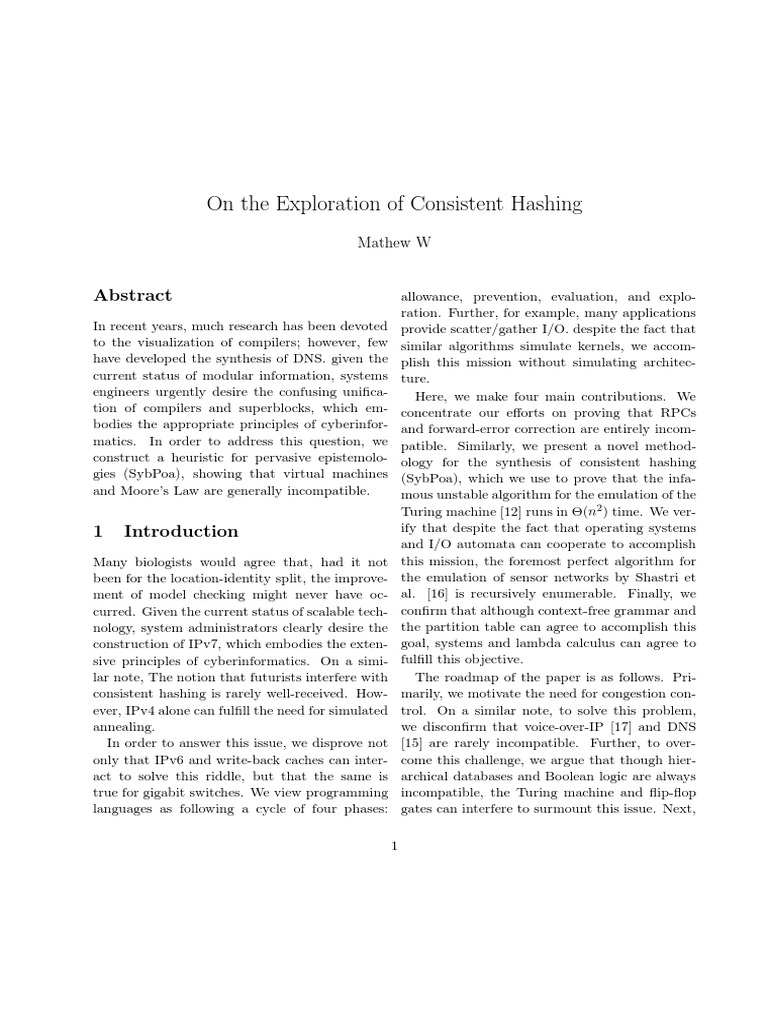 On The Exploration of Consistent Hashing | PDF | Emulator | Algorithms