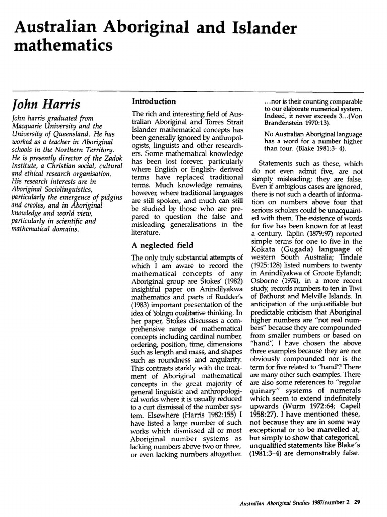 ABORIGINAL MATHEMATICS | PDF | Indigenous Australians | Grammatical Number