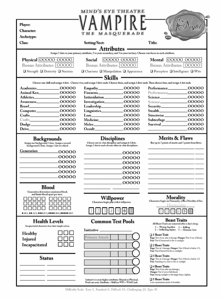 VTMB 8.9+: Ventrue - Part 1: Character Sheet Tips - Vampire the