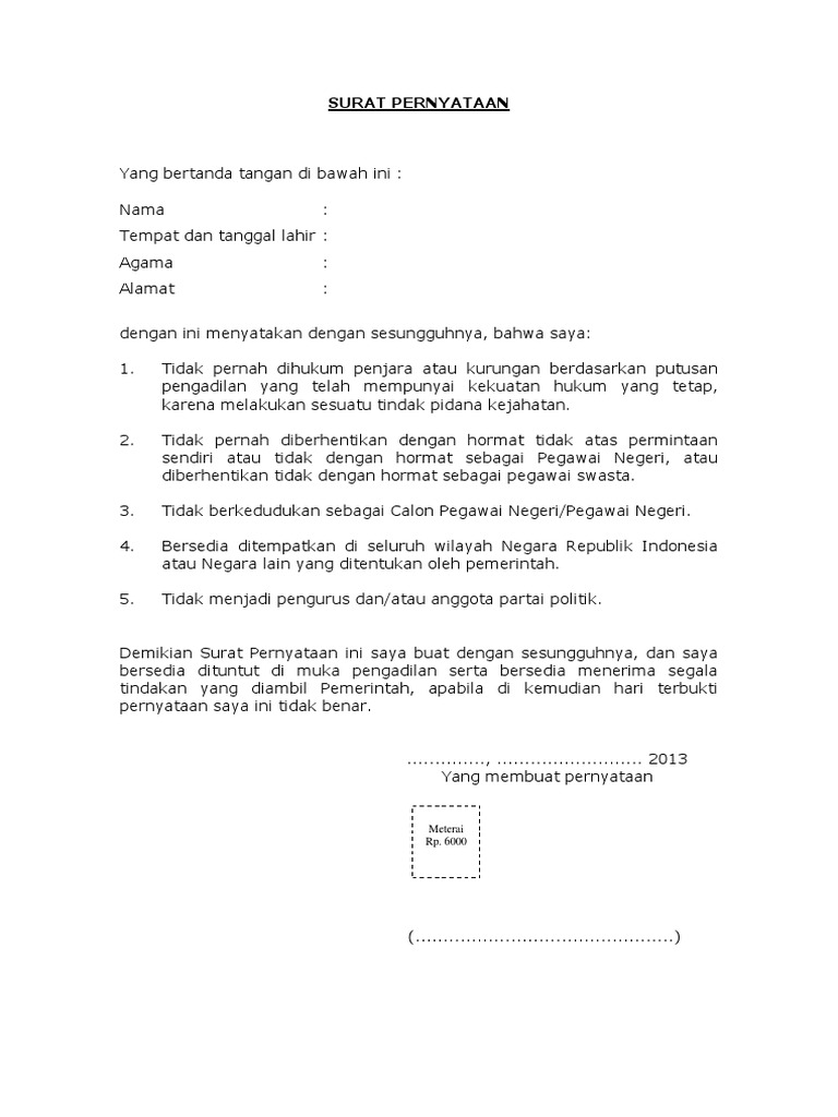 Surat Pernyataan 5 Poin Pdf