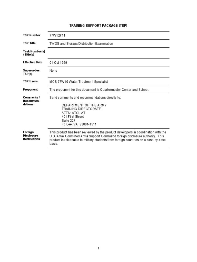 TSP Number TSP Title Task Number(s) / Title(s) Effective Date