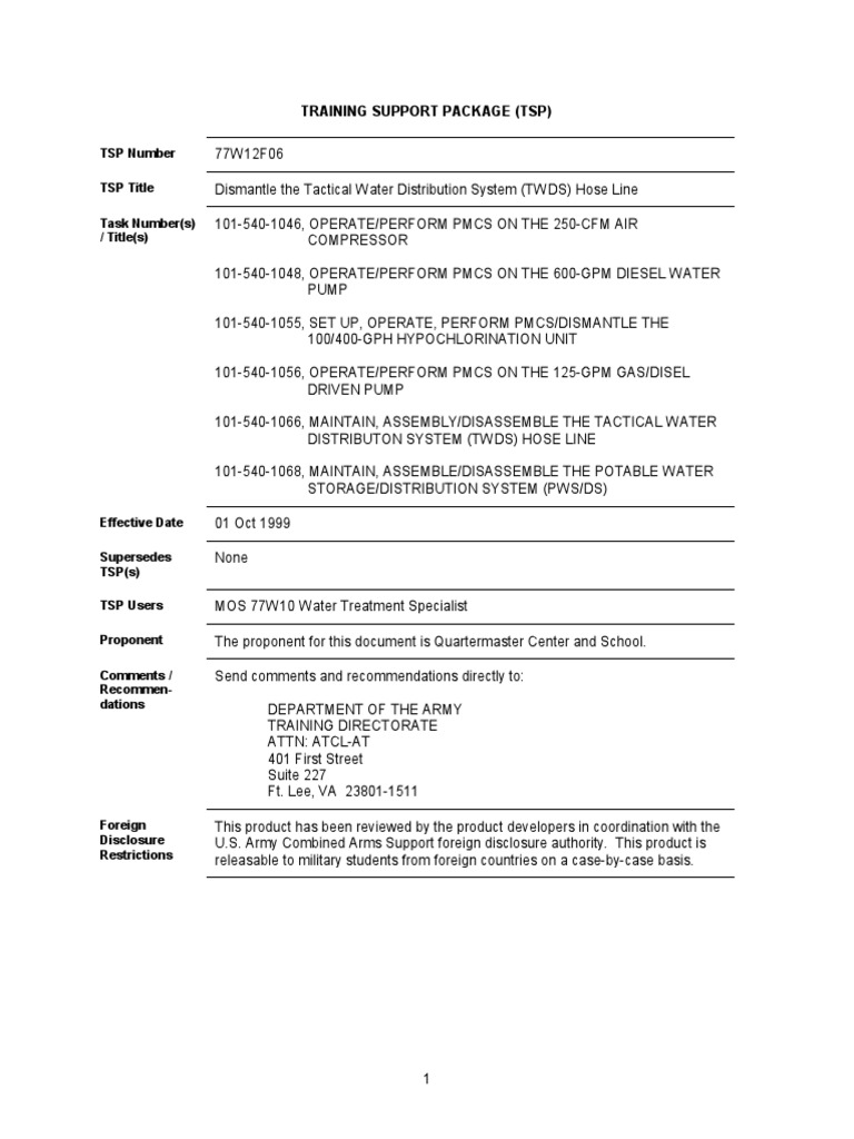 TSP Number TSP Title Task Number(s) / Title(s) Training Support