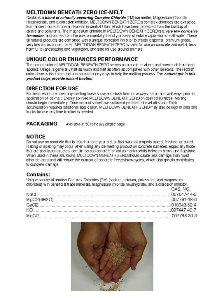 MSDS & Spec Meltdown Beneath Zero Granular Ice Melt PDF Chemistry