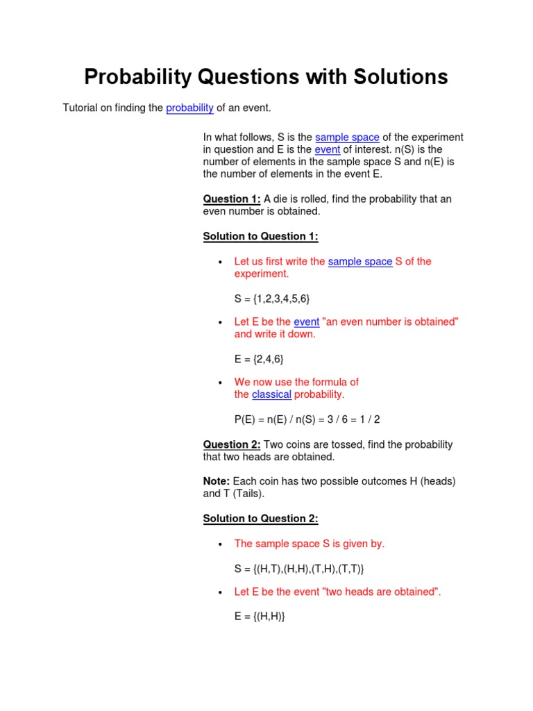 Probability questions with solutions probability randomness