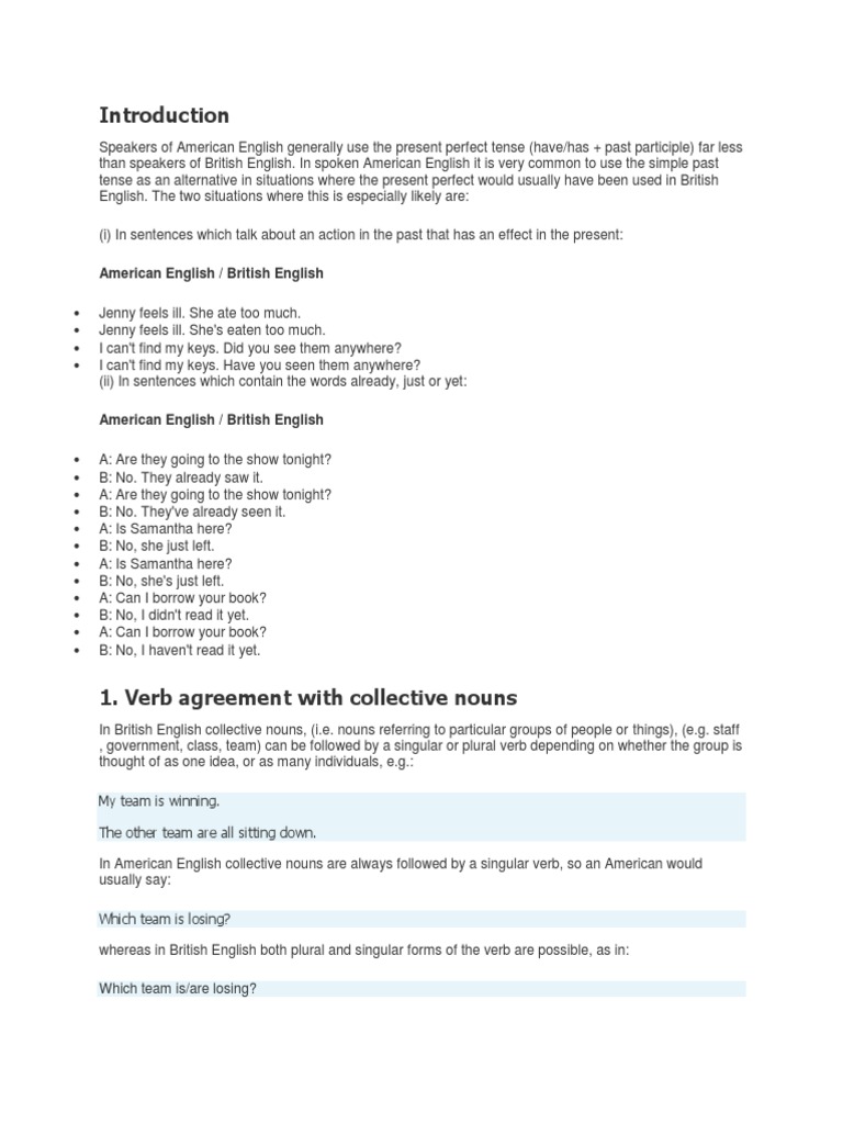 British vs. American English | PDF | English Language | Verb