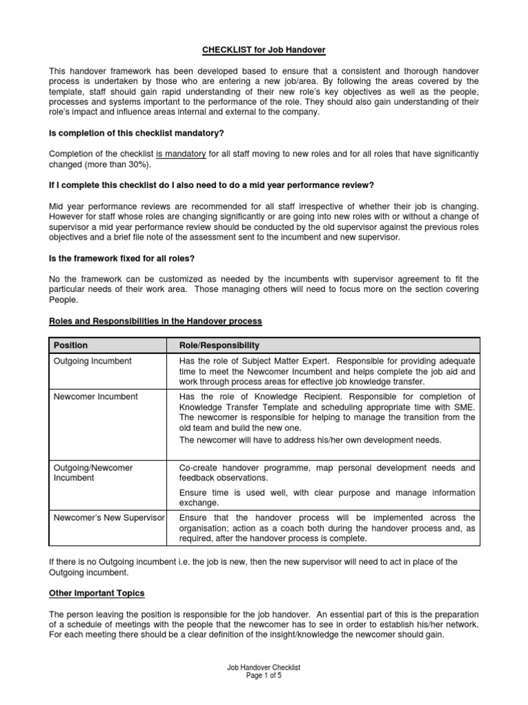 Shell KM Job Handover Checklist | PDF | Strategic Management ...