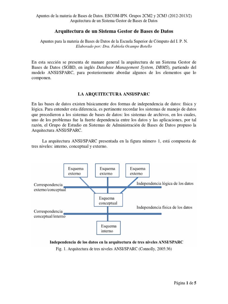 Arquitectura ANSI/SPARC en SGBD | PDF | Bases de datos | Áreas de ...