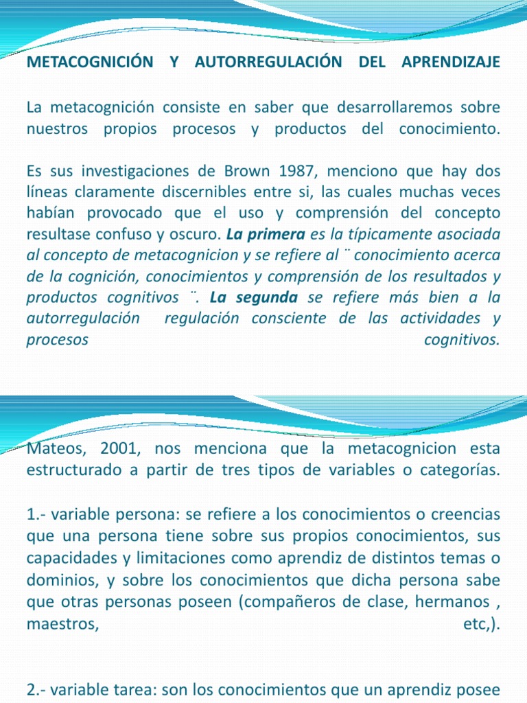 METACOGNICIÓN Y AUTORREGULACIÓN DEL APRENDIZAJE | PDF | Teoria de la ...