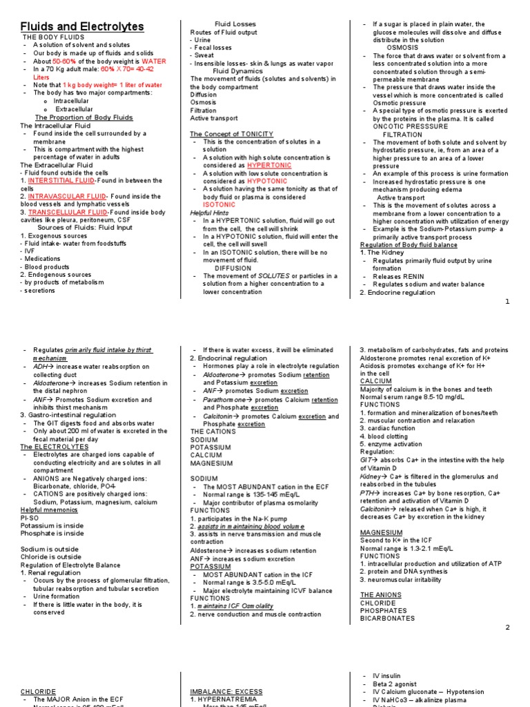 Body Fluids and Electrolyte Balance | PDF | Osmosis | Chemistry