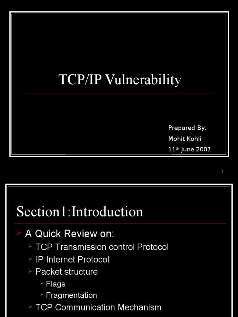 Presentation On TCP-IP Vulnerabilities | PDF | Transmission Control ...