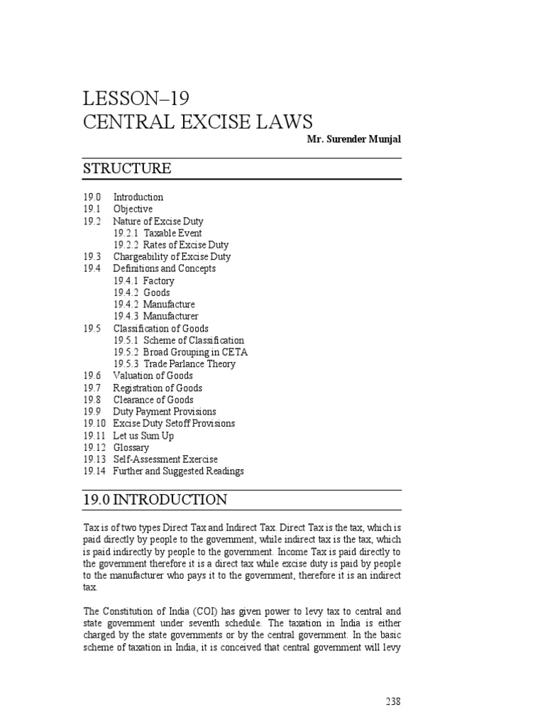 Overview of Central Excise Laws | PDF | Excise | Taxation