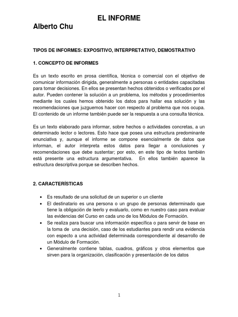 Tipos de Informes, Expositivo, Interpretativo y Demostrativo