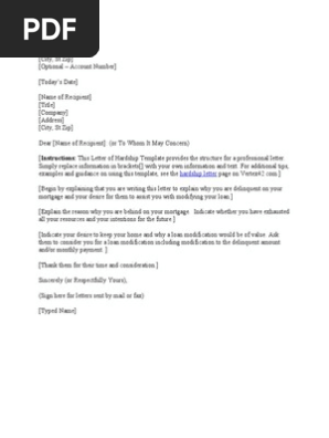 Hardship Letter