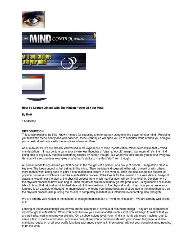 The Mind Control Manual - Seducing Others With Your Mind | PDF | Mental ...