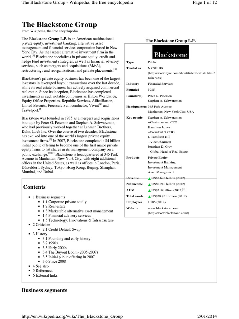 The Blackstone Group PDF The Blackstone Group Private Equity