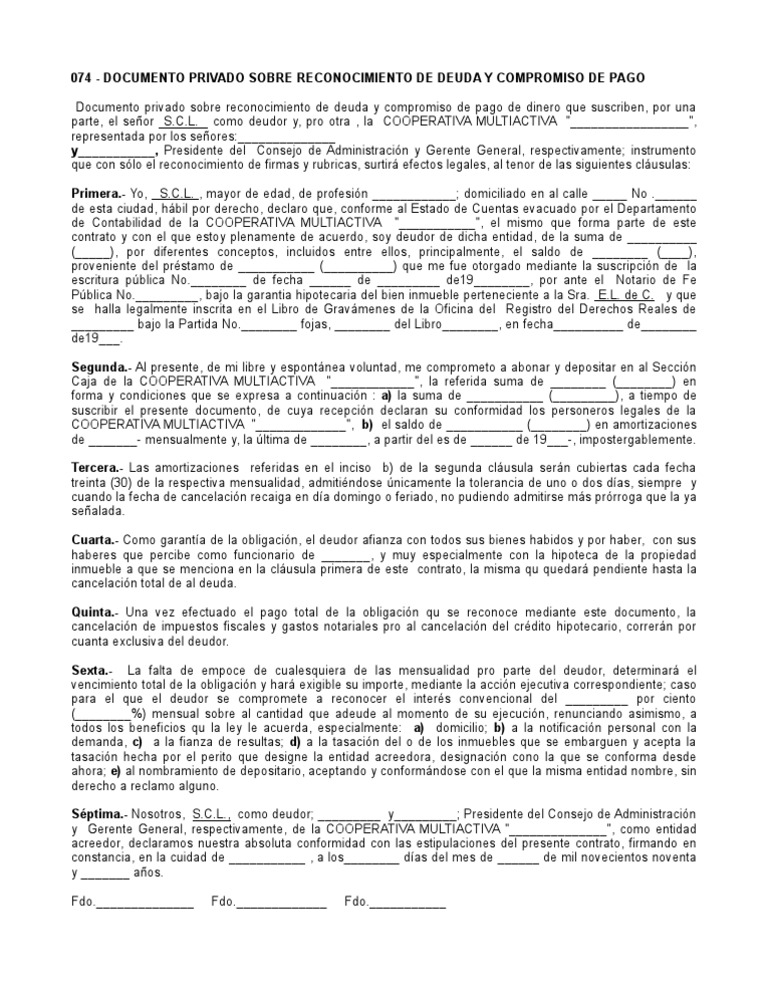 Formato De Contrato De Prestamo De Dinero En Republica