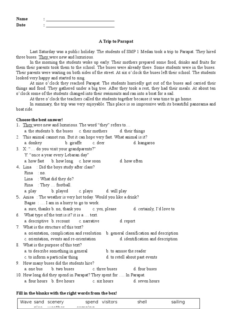 soal essay recount text kelas 10