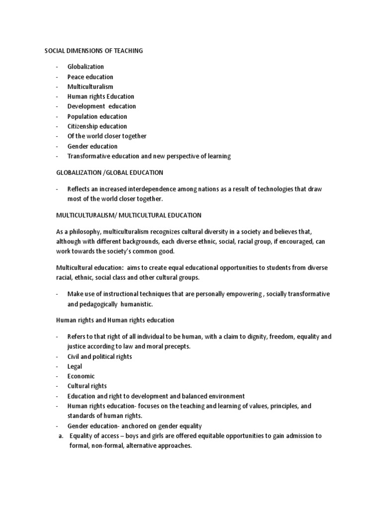 Social Dimensions of Teaching | PDF | Learning Theory (Education ...