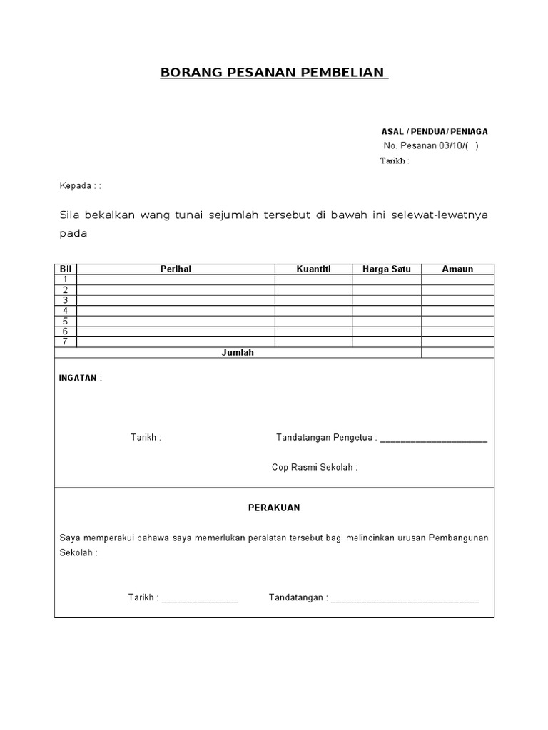 BORANG PESANAN PEMBELIAN  2009