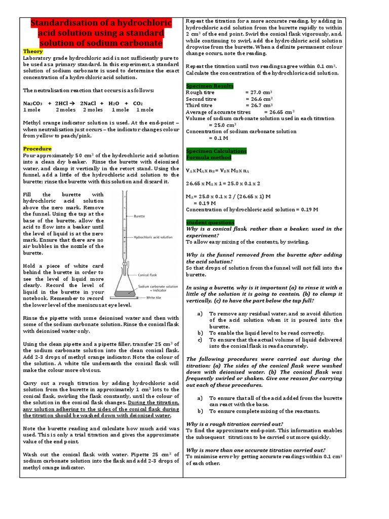 Stdz of HCL With NA2CO3 Titration Hydrochloric Acid
