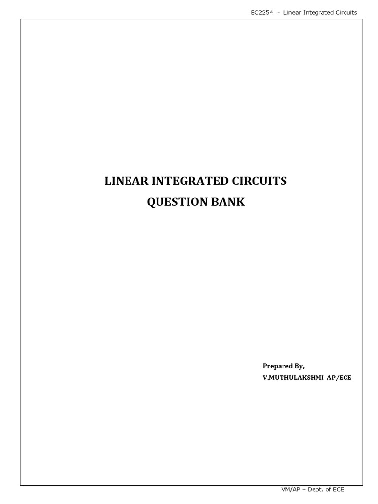 Linear Integrated Circuits Question Bank | PDF | Operational Amplifier ...