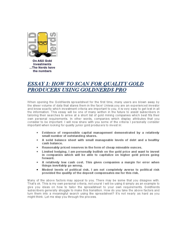 Quality Gold Producers Scanning Guide | PDF | Gold As An Investment ...