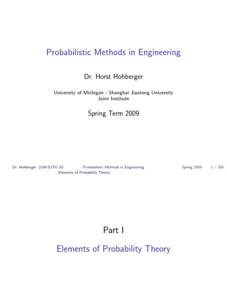 Probabilistic Methods in Engineering: Dr. Horst Hohberger | PDF ...