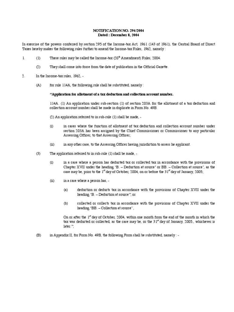 NOTIFICATION NO. 294/2004 Dated: December 8, 2004 | PDF | Legal ...