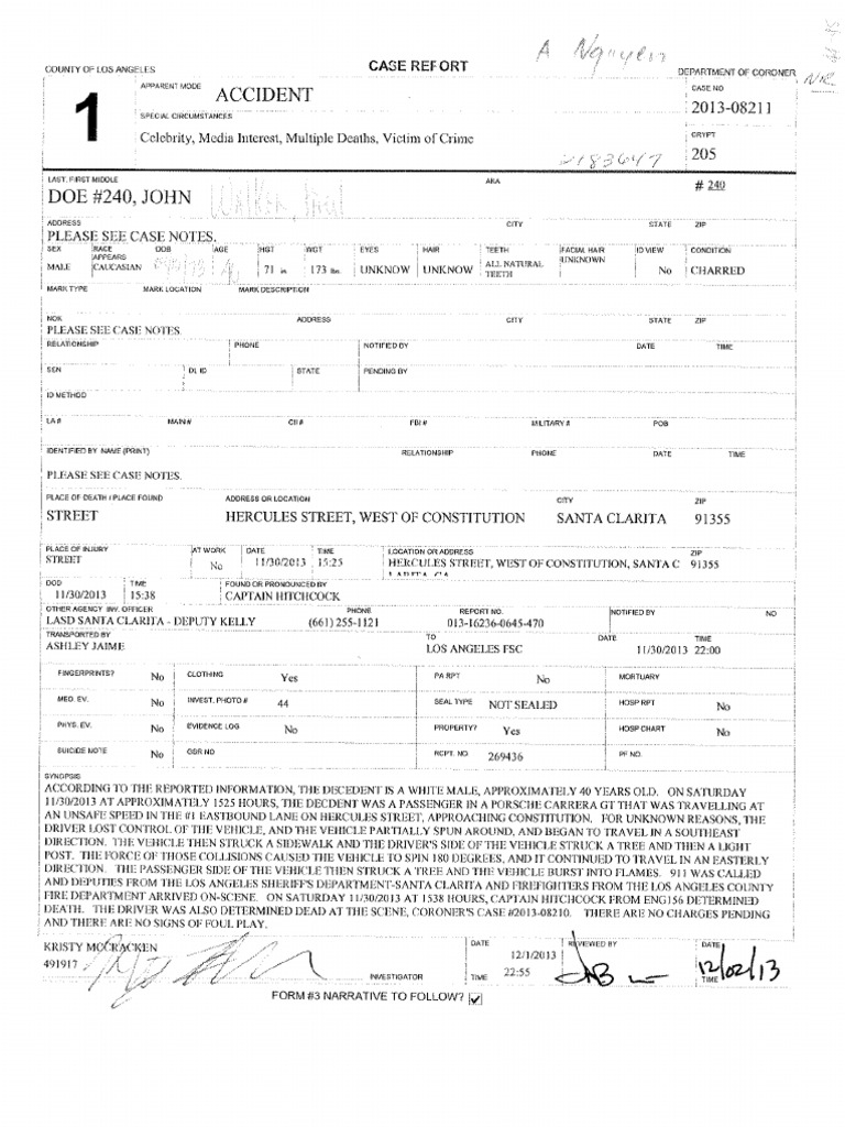 Paul Walker Autopsy Report