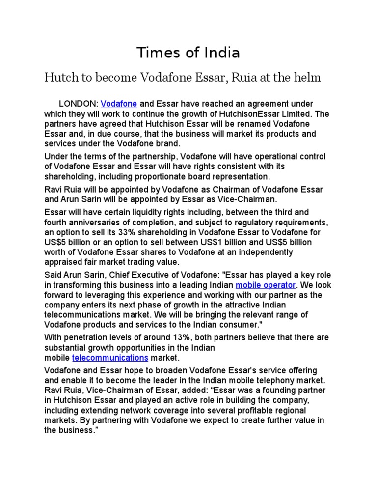 Hutch and Vodafone PDF Business