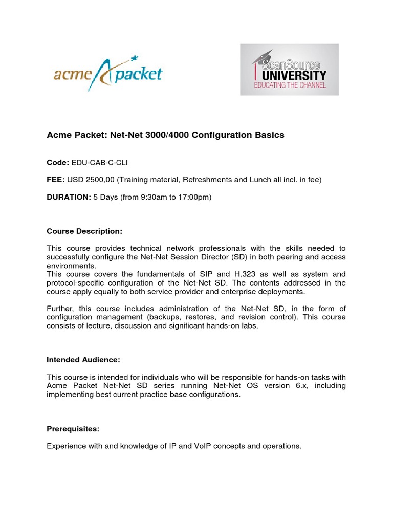 Acme Packet Net-Net SD Configuration Course | PDF | Session Initiation ...