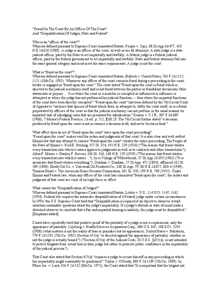Fraud On The Court by An Officer of The Court and "Disqualification of