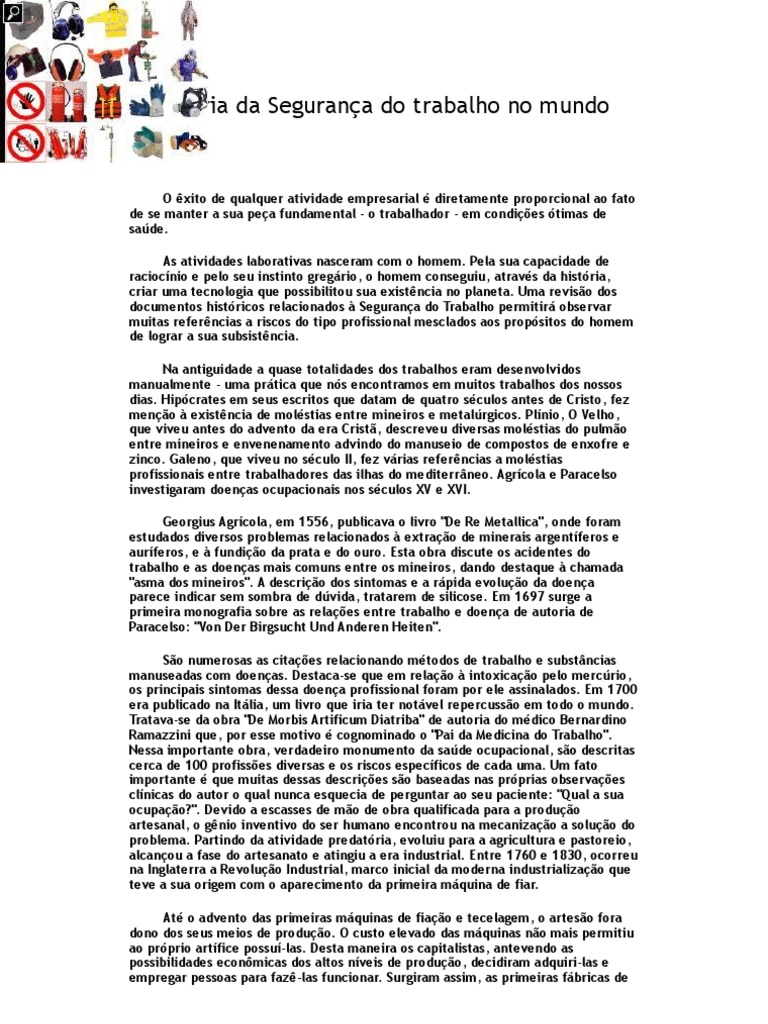 A Historia Da Seguranca Do Trabalho No Mundo PDF Revolução Industrial Indústrias