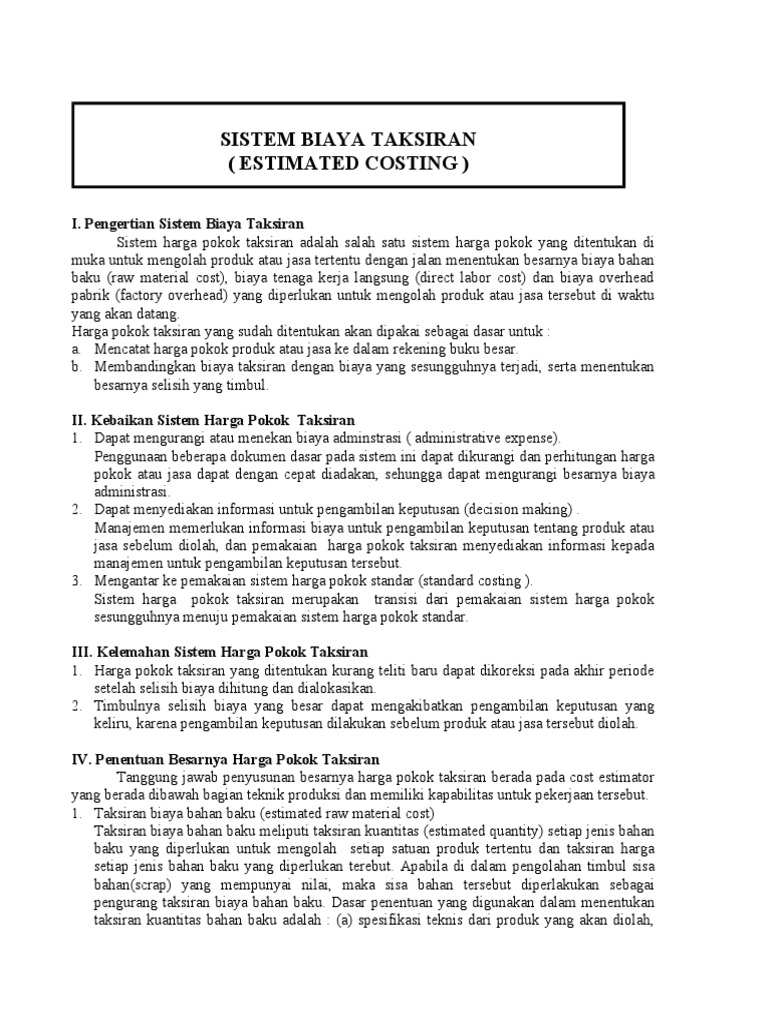 Contoh Soal Sistem Biaya Taksiran