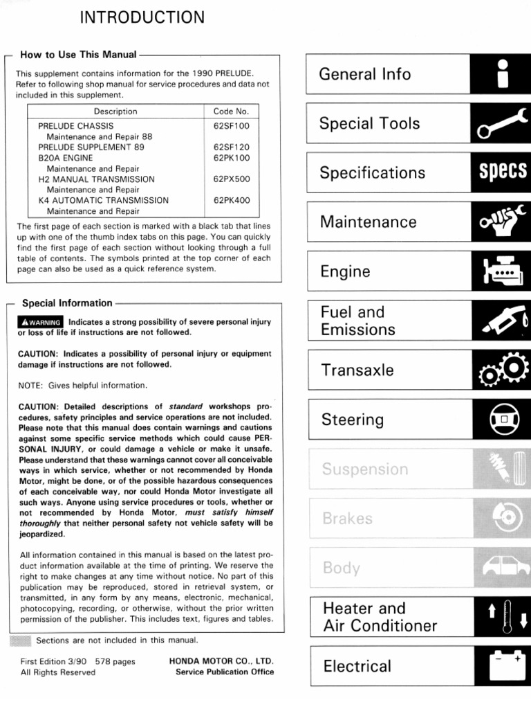 1988-91 Honda Prelude Service Manual II | PDF | Illustration