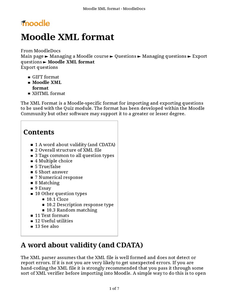 Moodle XML | Html Element | File Format