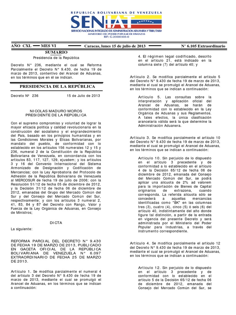 Reforma del Arancel de Aduanas 2013 | PDF | aduana | Arancel