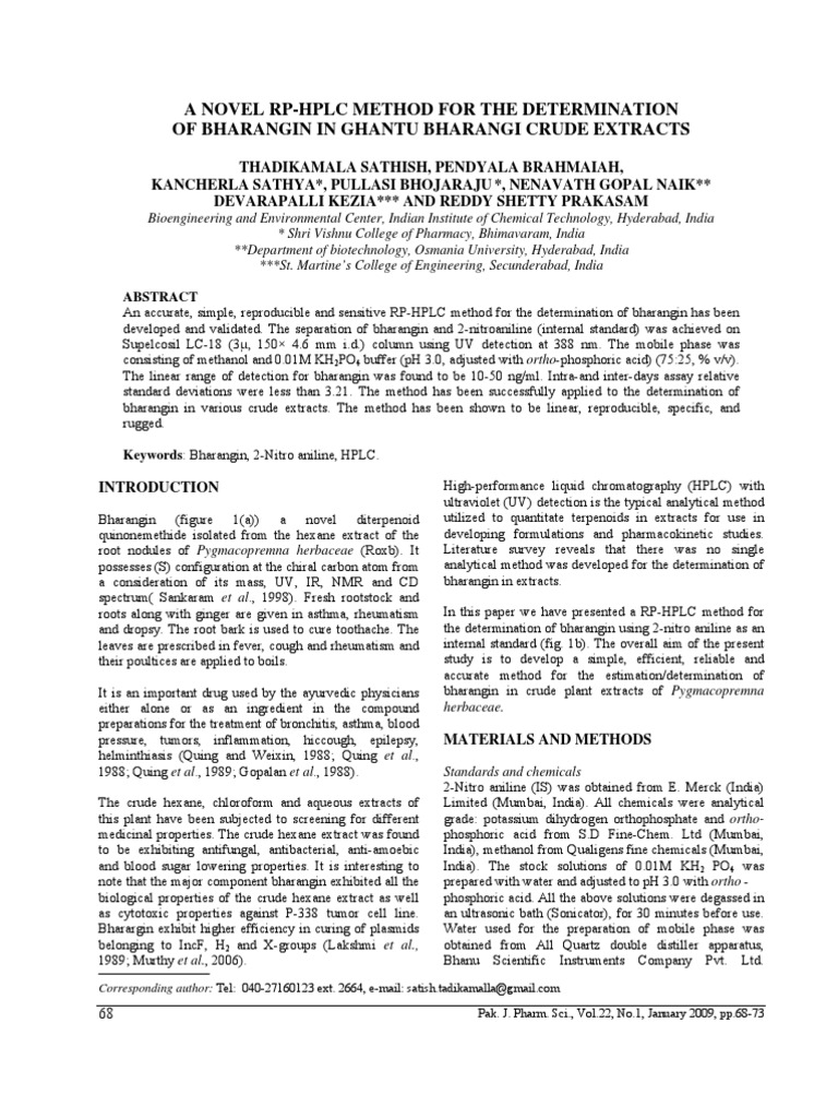 RP-HPLC Method for Bharangin Analysis | PDF | High Performance Liquid ...
